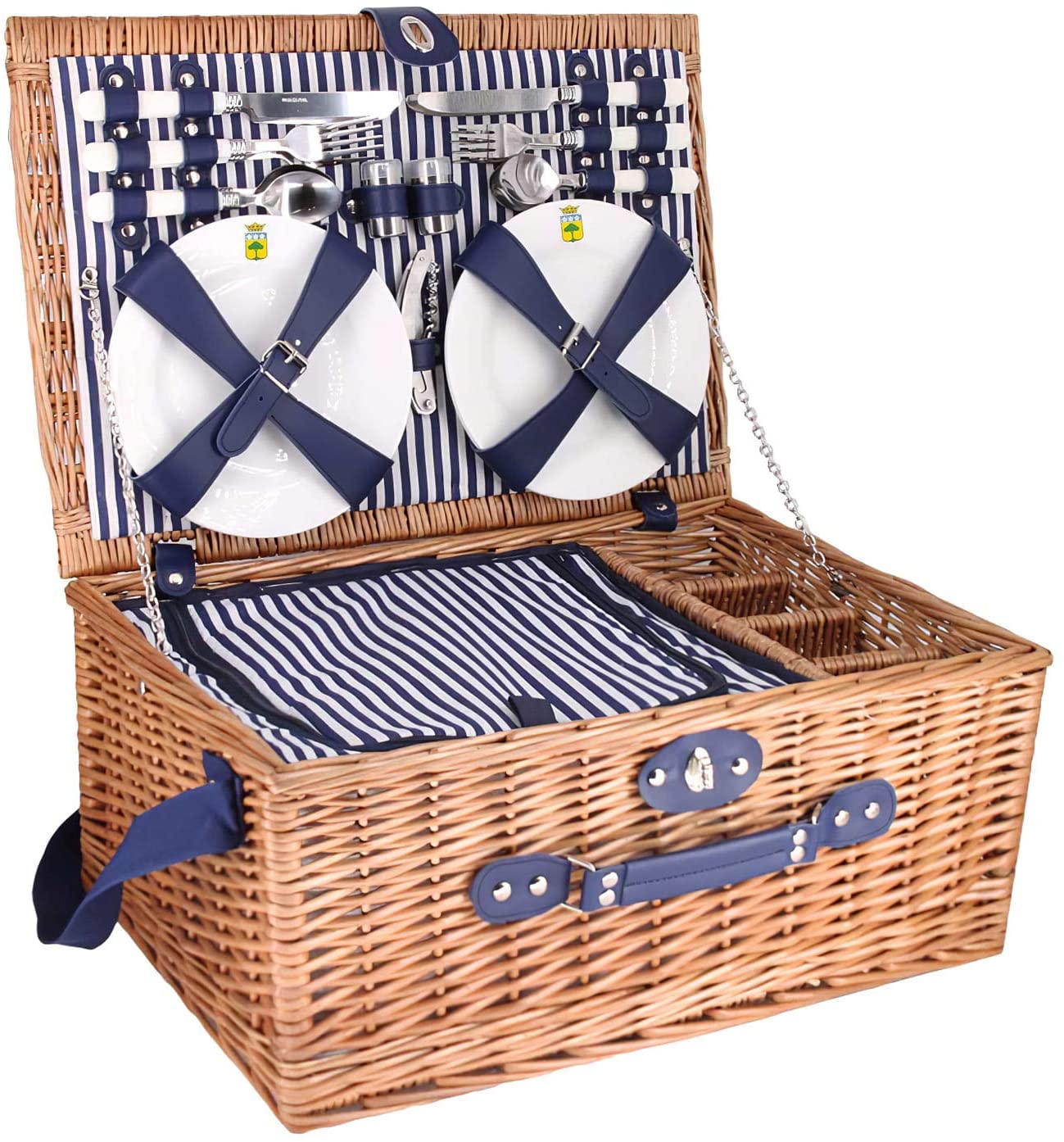 Les Jardins De La Comtesse Cestino Picnic Chantilly In Vimini: Isotermico, Manico Pieghevole, 48x29x27 Cm, Rosso Vichy