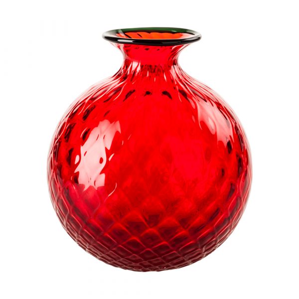 VENINI Monofiori Vase Rot mit Grünem Faden
