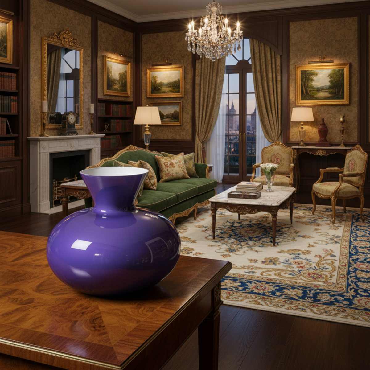 VENINI Vaso Idria Indaco e Lattimo H 27 cm