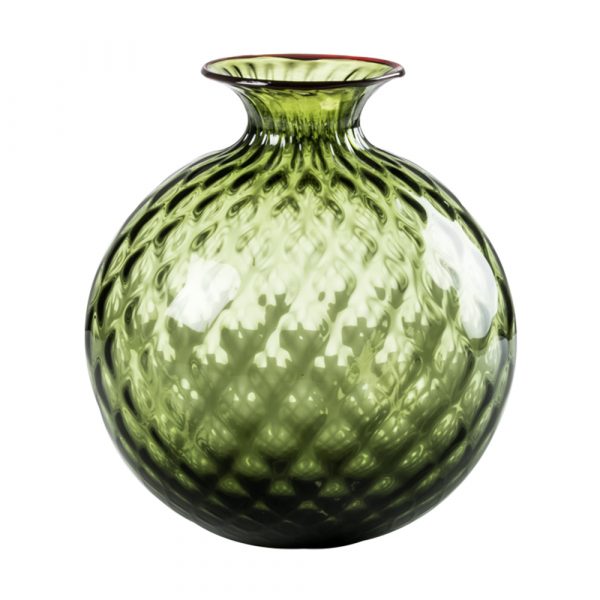 VENINI Monofiori Vase Grün mit Rotem Faden H20.5
