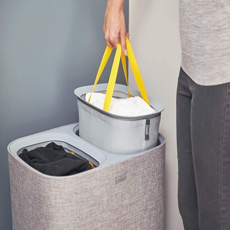 Joseph Joseph Tota - Cesta separadora para ropa sucia de 90 litros con  tapa, 2 bolsas de lavado extraíbles con asas, color gris