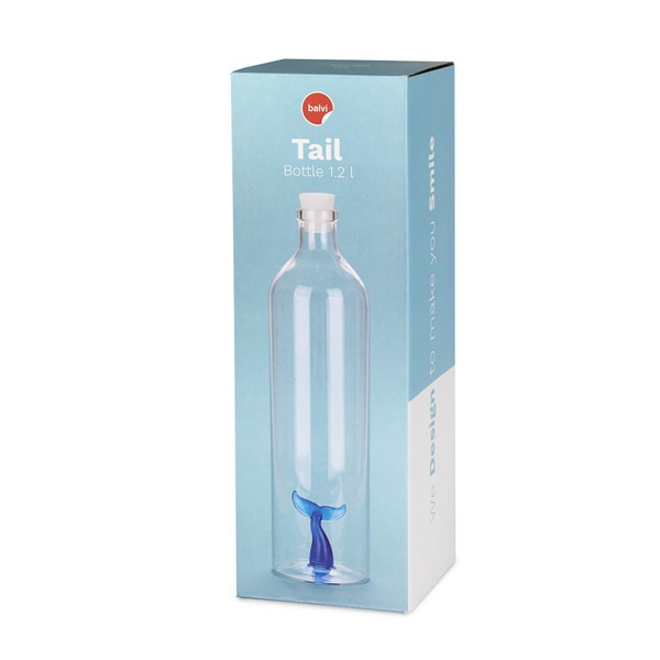 BALVI Botella de Agua Cristal Con Tapon 1.2L Con Diseño H2O En el Interior